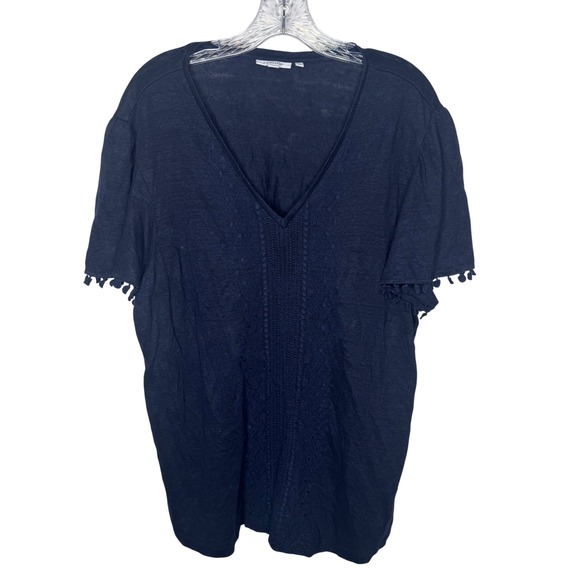 Chico's Tops - Chicos Linen Blend V Neck Top Navy Blue Size 4 XXL Boho